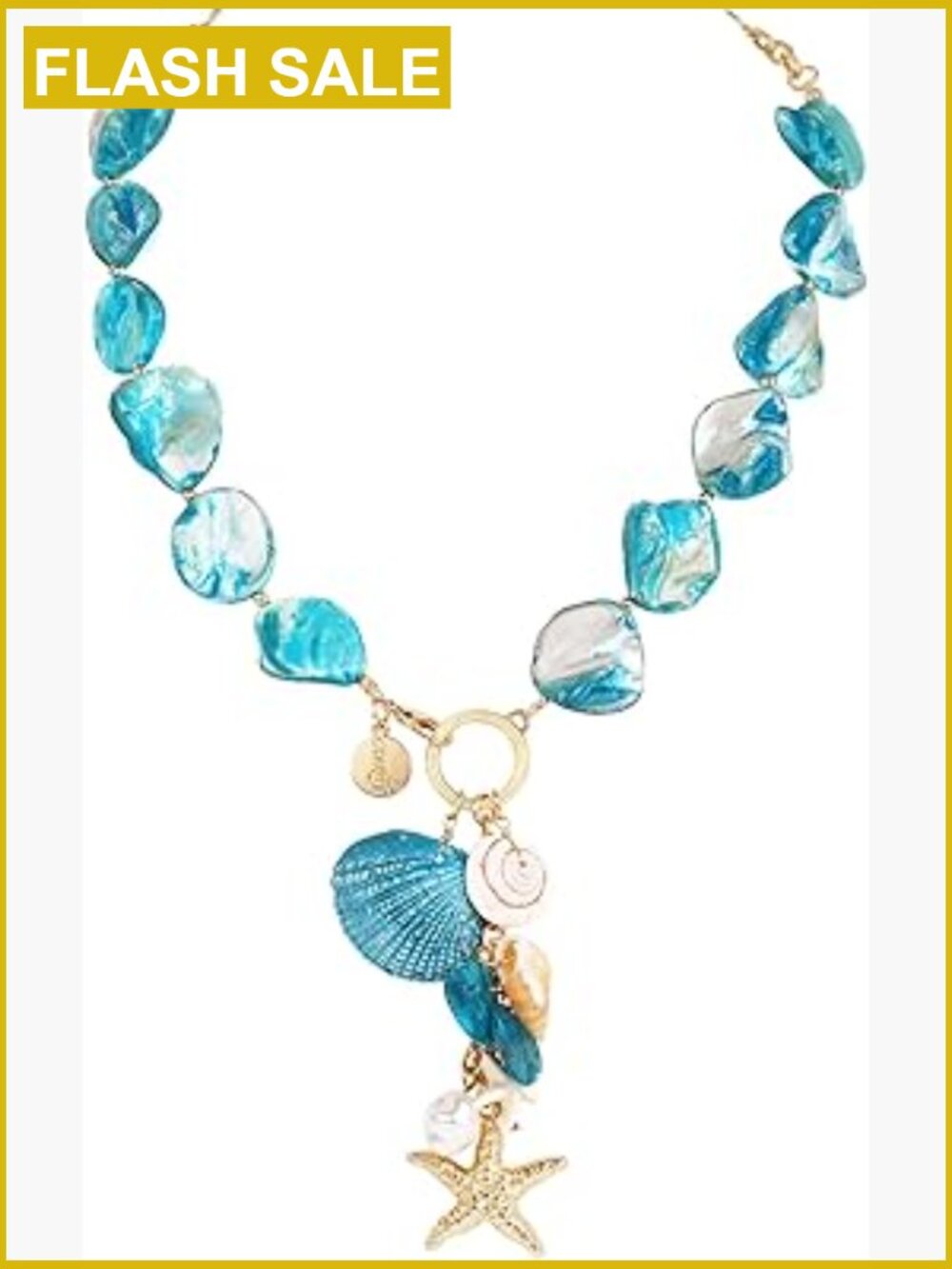 Natural Seashell Choker Necklace Set with Starfish and Pearl Pendant